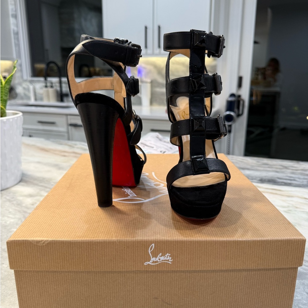 Christian Louboutin Black Multi-Strap Heels